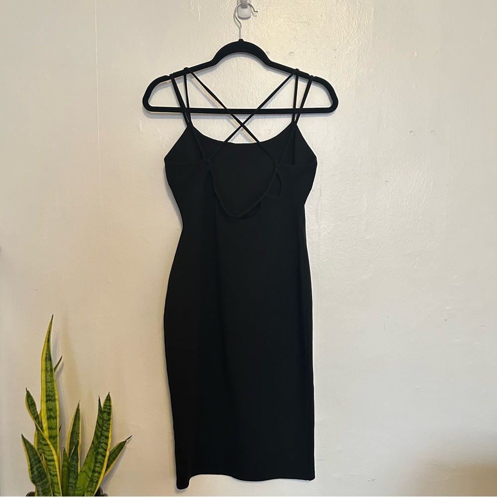 Fashion Nova Black Midi Bodycon Dress with Spaghetti Straps Size L - Picture 2 of 4